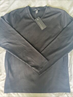 Kenneth Cole Men's Black Ribbed V-Neck Sweater - Lightweight Knit